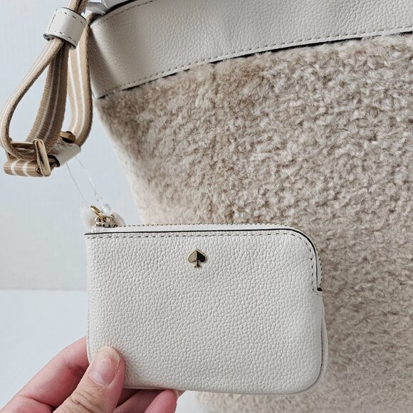 Women's Kate Spade Rosie Satchel Tote Faux Shearling Fur Bag Natural Color - Picture 7 of 14